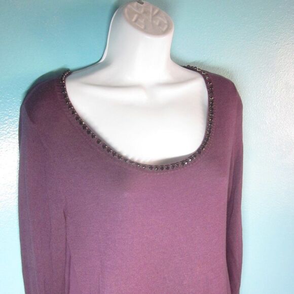 Zero Degrees Celsius Womens Size S Silk Knit Top Purple Jeweled Scoop Neckline - Picture 9 of 11